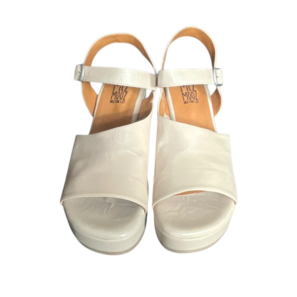 Miz Mooz Sandals Womens 38 Cream Gaia Platform Leather Retro Block Heel Buckle
